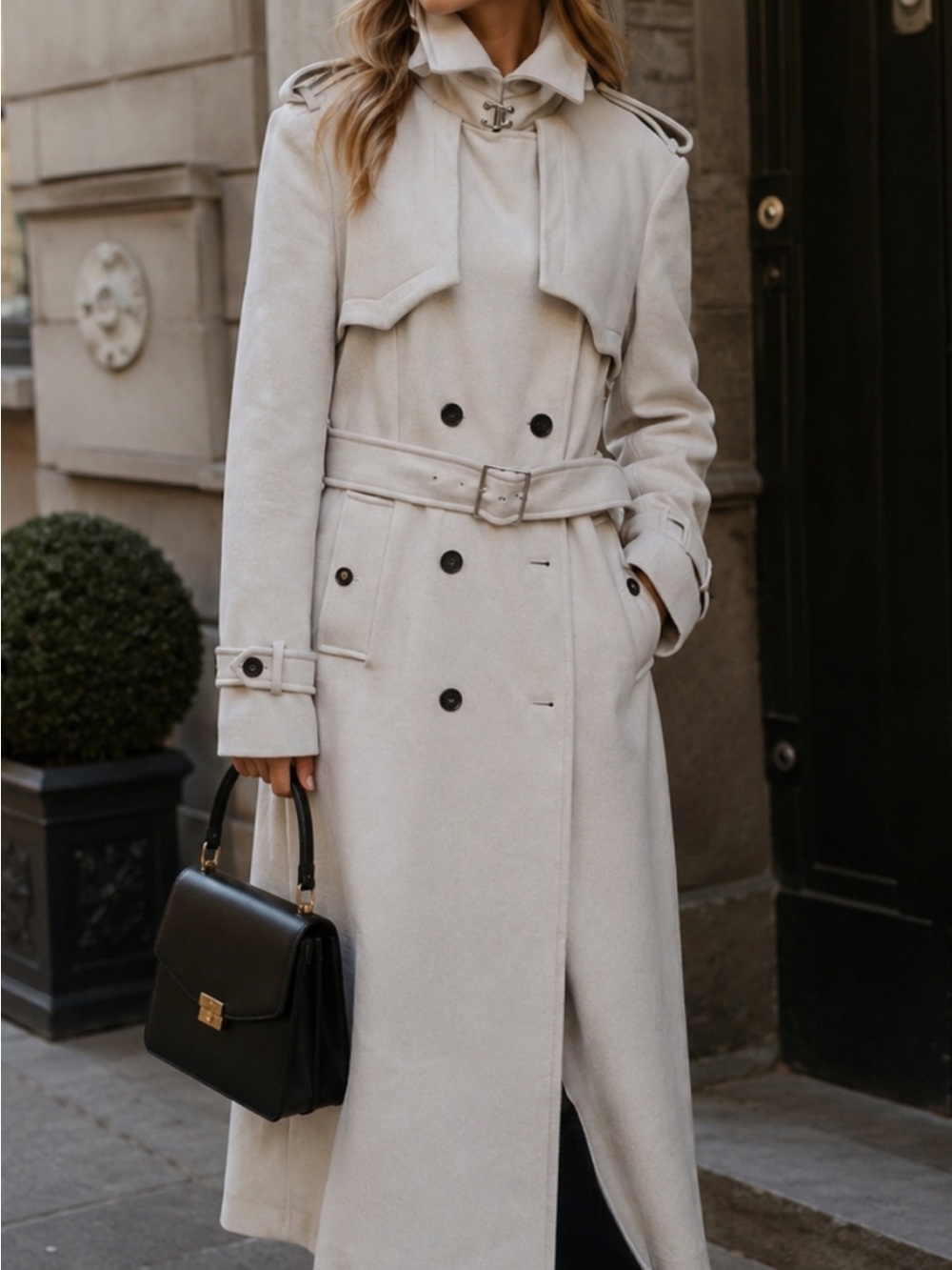 Karen Millen Cream Double-Breasted Trench Coat with Belt